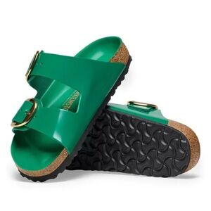 Birkenstock Women's Sandals in digital green with Gold Buckles